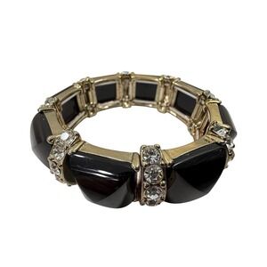 Shiny Stretch Bracelet Black Gold Rhinestone Art Deco Style